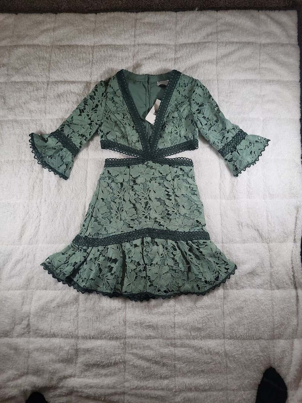 ASOS DESIGN Lace Insert Mini Dress Size US 4 Sage Green Cutout